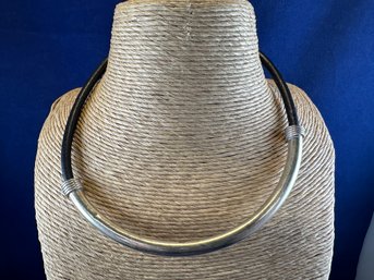 Sterling Silver On Leather Strap Necklace, Mexico