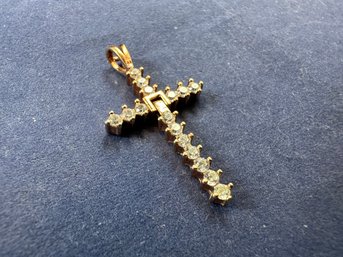Rose Gold Over Sterling Silver Diamond Simulant Hinged Cross Pendant