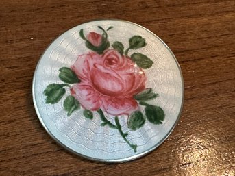 Norway Sterling Silver Floral Enamel Rose Broach Pin