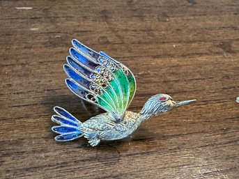 Fillagree Gold Over 800 Silver Duck Pin With Enamel Accents