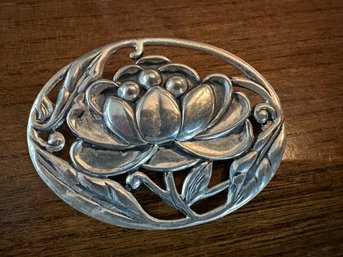 Sterling Silver Lotus Flower Pin Brooch