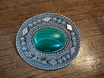 Sterling Silver Malachite Pendant Pin Brooch