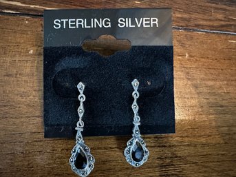 Sterling Silver Black Onyx And Marcasite Earrings