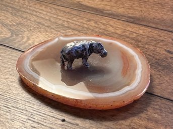 Geode Slice With Hippo Metal Figurine