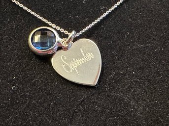 Sterling Silver September Heart Pendant, 16'-18' And Birthstone Charm