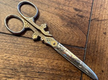 Unique Scissors With Gold Tone And Enamel Accents, 6'