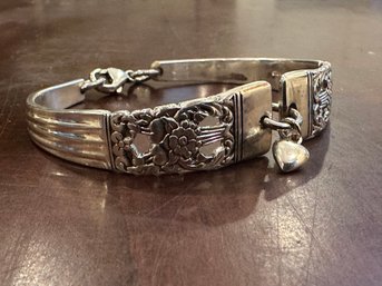 Sterling Silver Bracelet With Heart Charm With Lobster Claw Clasp