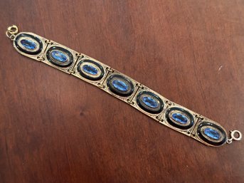 Vintage Gold Tone Bracelet With Blue Stones