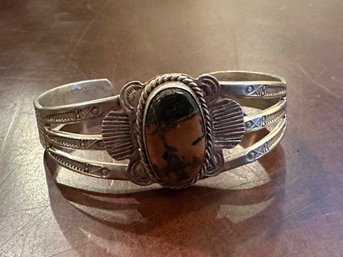 Sterling Silver Cuff Bracelet With Stone