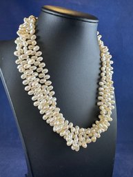 Sterling Silver And Freshwater Pearl Triple Strand Necklace With Toggle Clasp, 18'