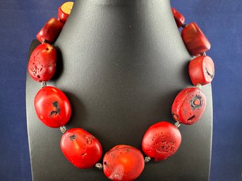 Sterling Silver And Chunk Coral Necklace, 18'