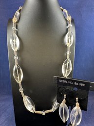 Sterling Silver Glass Necklace And Matching Earrings, 24'