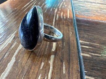 Sterling Silver Blue Fools Gold Ring, Size 8.5