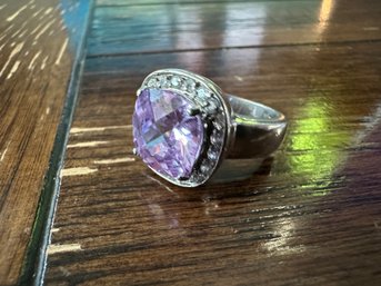 Sterling Silver Checkerboard Amethyst Ring, Size 6
