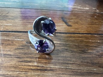 Sterling Silver Dual Stone Amethyst Ring, Size 6.5