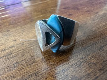Sterling Silver Turquoise Modern Ring, Size 6.25