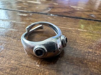 Sterling Silver Frog Face Ring, Size 5.5