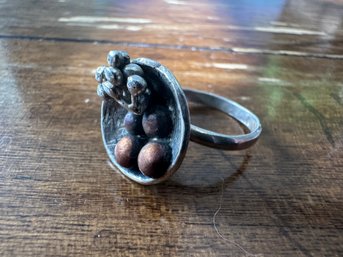 Sterling Silver Bowl Ring, Size 7 Copper Accents