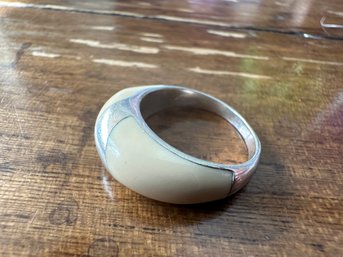Sterling Silver Off White Enamel Ring, Size 6.5
