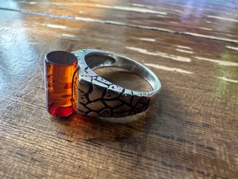 Sterling Silver Amber Ring, Size 6.75