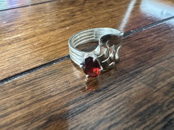 Sterling Silver Garnet Wave Ring, Size 6
