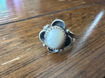 Sterling Silver Mother Of Pearl Flower Ring, Size 6