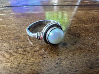 Sterling Silver Pearl Ring, Size 6.25