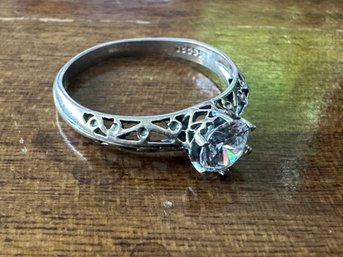 Sterling Silver Solitare Diamond Simulant Ring, Size 10
