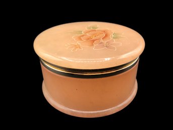 Hand Carved Alabaster Marble Hinged Vanity Vintage Trinket Box Italy Rose Floral Box