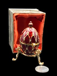 Bejeweled Enamel Red Trinket Jewelry Box, Easter Egg, Pysanka(?)