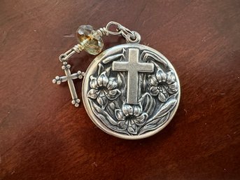 Vintage Sterling Silver Our Father Prayer With Cross Charm Pendant