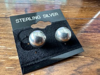 Sterling Silver Ball Earrings, New With Tag