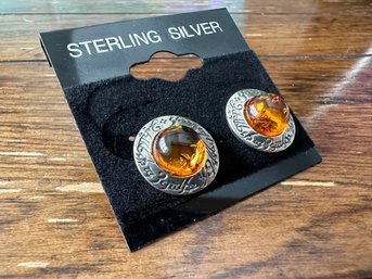 Sterling Silver Amber Circle Earrings