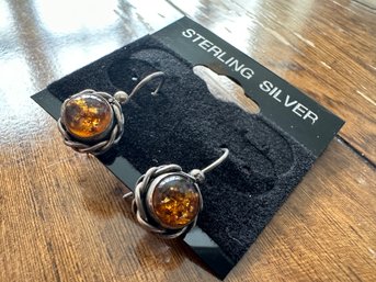 Sterling Silver Amber Hook Earrings