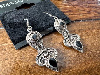 Sterling Silver Black Onyx Dangle Earrings