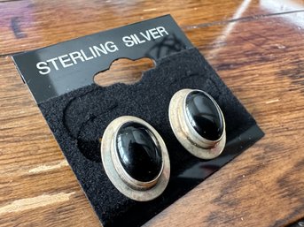 Sterling Silver Black Onyx Oval Earrings