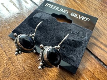 Sterling Silver Black Onyx Hook Earrings