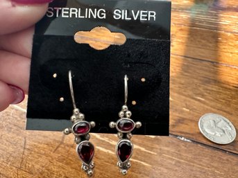 Sterling Silver And Garnet Earrings