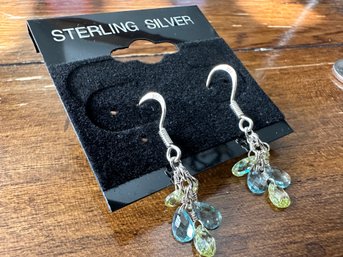 Sterling Silver Blue Topaz And Yellow Citrine Faceted Dangle Earrings