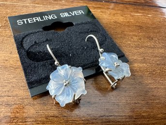 Sterling Silver And Carved Moonstone? Earrings