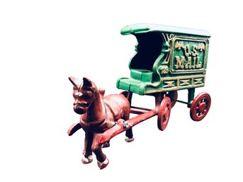 Vintage Cast Iron U.S. Mail Wagon 128 Horse Drawn Carriage