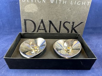 Dansk Silverplate Heart Tiny Taperholders, New In Box