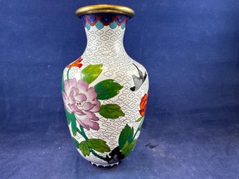 Asian Cloisonne Enamel Vase White Floral