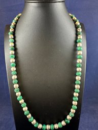 Sterling Silver And Malachite Necklace, 24'