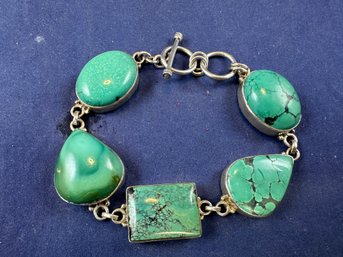 Sterling Silver And Turquoise Toggle Bracelet, 8-8.5'