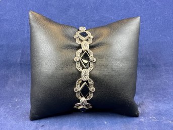 Sterling Silver And Black Onyx Vintage Bracelet, 7.5'