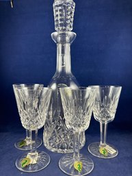 Waterford Lismore Crystal Decanter And 4 White Wine Glasses - New With Tags - No Box