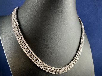 Sterling Silver And Cubic Zarconia Collar Necklace With Safety, 16'