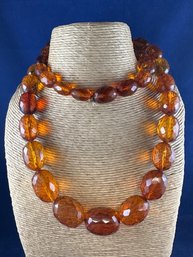 Large Amber Faceted Long Bead Necklace, 34'