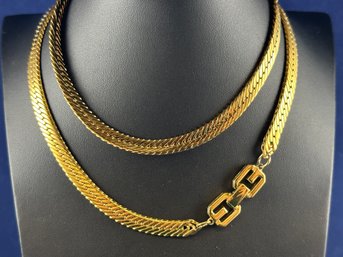 Givenchy Gold Tone Herringbone Necklace, 30'